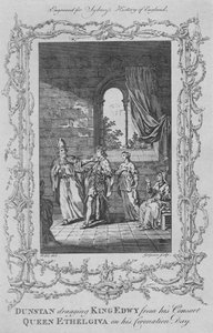 Dunstan zieht König Edwy von seiner Gemahlin Königin Ethelgiva an seinem Krönungstag, 1773 von Charles Grignion