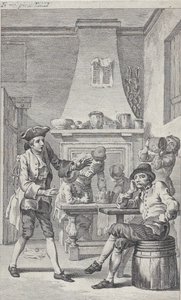 Frontispiz zu Tobias Smolletts Roderick Random, 1748 von Charles Grignion