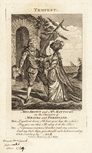 Miss Ann Brown und Mr. George Mattocks in den Rollen von Miranda und Ferdinand in einer Opernversion von William Shakespeares Der Sturm, Covent Garden Theatre von Charles Grignion