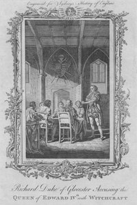 Richard Herzog von Gloucester beschuldigt die Königin von Edward IV. der Hexerei, 1773 von Charles Grignion