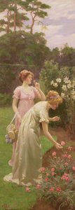 Zwei Damen pflücken Blumen