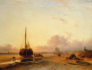 Strandszene mit Fischerbooten