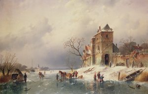 Gefrorene Winterszene, 19. Jahrhundert von Charles Henri Joseph Leickert