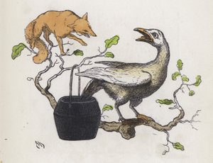 Fuchs und eine Gans mit ihrem Schwanz in einem Topf Kleber von Charles Henry (after) Bennett