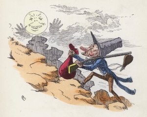 Mann, der einen Hügel hinaufklettert, um auf den Mond zu schießen von Charles Henry (after) Bennett
