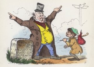 Mann gibt einem Reisenden auf der Straße nach London verwirrende Anweisungen von Charles Henry (after) Bennett