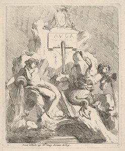 Entwurf für einen Brunnen mit einer sitzenden Nymphe links und einem Triton, der eine Muschel an seinen Mund hält, 1768 von Charles Hutin
