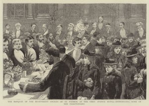 Das Bankett der Benevolent Society of St Patrick im First Avenue Hotel, einige der Preisträger vorstellend von Charles J. Staniland