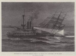 Das Sinken eines vollgetakelten Handelsschiffs von 1400 Tonnen durch die HMS Sanspareil vor dem Lizard von Charles John de Lacy