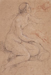 Eine Nymphe, die sich auf ein Füllhorn stützt, und Nebenskizzen ihrer Hände, eine hält einen Apfel von Charles Joseph Natoire