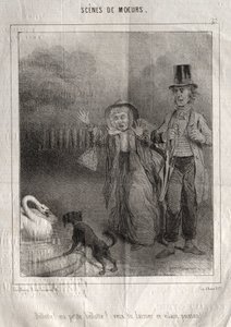 Sittenbilder: Bellotte! meine kleine Bellote! willst du diesen hässlichen Fisch lassen! von Charles Joseph Traviès de Villers