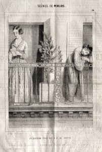 Sittenbilder: Ein viertes Stockwerk in der Rue N. D. de Lorette. Ich glaube, sie liest meinen Brief... es sei denn, es ist ein anderer. Sie hatte neun beim Pförtner. von Charles Joseph Traviès de Villers
