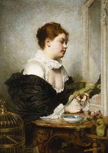 Ein junges Mädchen mit Sittichen