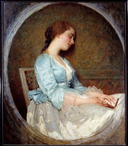 Der Traum. Junge Frau schläft auf ihrem Buch von Charles Joshua Chaplin