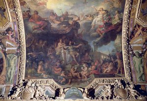 König Ludwig XIV. (1638-1715) regiert allein im Jahr 1661, Deckenmalerei aus der Galerie des Glaces von Charles Le Brun