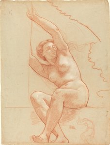 Eine sitzende weibliche Nackte auf einem Sims von Charles Louis Lucien Muller