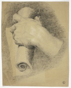 Hand, die eine Papierrolle hält