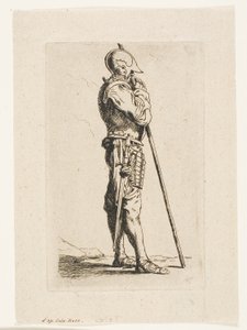 Ein Soldat im Profil stehend