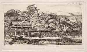 Einheimische Scheunen und Hütten in Akaroa, Banks-Halbinsel, 1845
