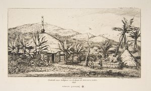 Neukaledonien: Große Eingeborenenhütte an der Straße von Balade nach Puebo, 1845, aus „Die Reise nach Neuseeland (1842-46)“ von Charles Meryon