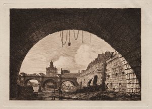 Die Neue Brücke und die Samaritaine, gesehen vom ersten Bogen der Börsenbrücke, Paris von Charles Meryon