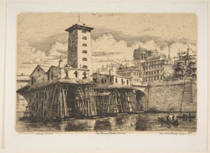 Die Nôtre-Dame-Pumpe, Paris, aus "Radierungen von Paris" von Charles Meryon