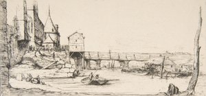 Die Fußgängerbrücke, die vorübergehend die Pont-au-Change ersetzt, Paris, nach dem Brand von 1621