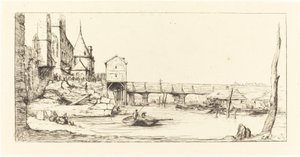 Fußgängerbrücke des Pont-au-Change, Paris, nach dem Brand von 1621 von Charles Meryon after Stefano Della Bella