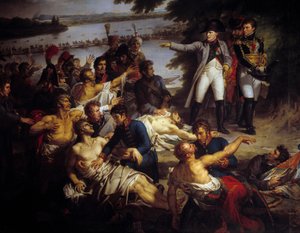 Napoleon kehrt nach der Schlacht von Essling am 23. Mai auf die Insel Lobau zurück von Charles Meynier