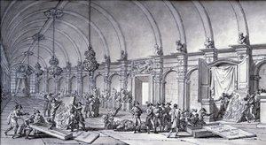 Plünderung von Kunstwerken unter Napoleon Bonaparte: „Die Madonna von Correggio (Antonio Correggio) wurde aus der Akademie von Parma genommen und im Mai 1796 den französischen Kuratoren übergeben“. Zeichnung mit chinesischer Tinte von Charles Meynier (1768