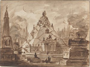 Architektonische Fantasie mit einem pyramidenförmigen Mausoleum von Charles Michel Ange Challe