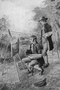 Der Dorfinstallateur hilft einem jungen John Constable, eine Szene in Suffolk zu malen