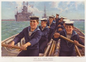 Matrosen von HMS Triumph rudern über einen Hafen