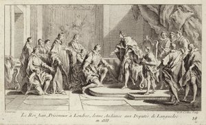 König Johann II. von Frankreich, in London von den Engländern gefangen gehalten, gibt einer Abordnung aus Languedoc eine Audienz von Charles Nicolas II Cochin