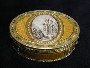 Schnupftabakdose mit Miniatur, die die Abreise von Telemachus aus Ägypten darstellt, 1780-81 von Charles Ouizille
