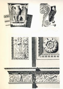 Dekoration mit Adlern, Rosetten und Akanthusblättern für den Arc de Triomphe du Carrousel, von Charles Percier (1764-1838) und Pierre Francois Leonard Fontaine (1762-1853), Gravur von Louis Pierre Baltard (1764-1846), Detail, Frankreich von Charles Percier