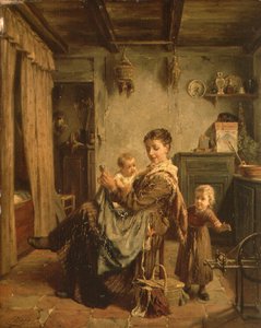 Cache-Cache, ein Innenraum mit Mutter und Kind von Charles Petit