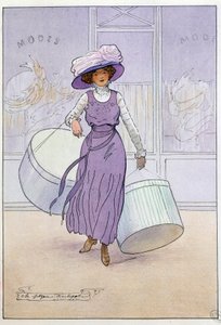 Kleine Berufe von Paris: die Modistin. Zeichnung von Charles Pezeu dit Carlopez (20. Jahrhundert)