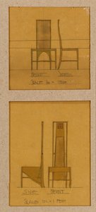 Entwürfe für Stühle in Vorder- und Seitenansicht, für den Raum de Luxe, Willow Tea Rooms von Charles Rennie Mackintosh