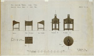 Entwürfe für Schreibtische in Vorder- und Seitenansicht, für die Ingram Street Tea Rooms, 1909 von Charles Rennie Mackintosh