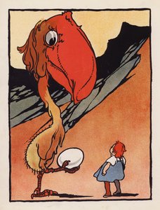 Unsinn: Junge mit einem seltsamen Vogel, der ein Ei hält von Charles Robinson
