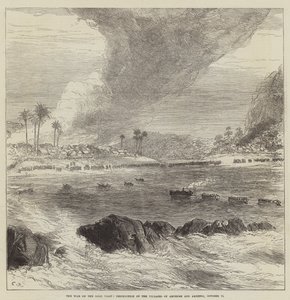 Der Krieg an der Goldküste, Zerstörung der Dörfer Ampenee und Akimfoo, 14. Oktober von Sir John Charles Robinson
