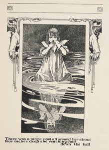 Es gab einen großen Pool um sie herum, etwa vier Zoll tief und bis zur Hälfte des Saals reichend. Alice weint im Tränenmeer