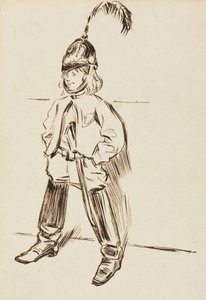 Studie eines Kindes mit Helm und Stiefeln