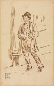 Studie eines betrunkenen Mannes vor einer Bank von Charles Samuel Keene
