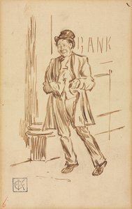 Studie eines betrunkenen Mannes, der an einer Bank vorbeigeht von Charles Samuel Keene