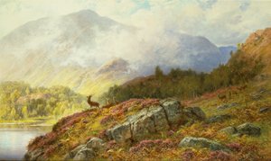 Hirsche in einer Hochlandlandschaft von Charles Stuart