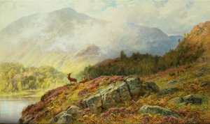 Hirsche in einer Hochlandlandschaft von Charles Stuart