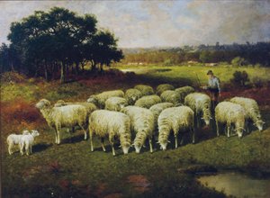 Ein Schäfer mit seinen Schafen auf dem Feld, 1898 von Charles T. Phelan