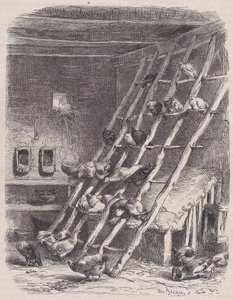 Besuch auf einem Bauernhof - Der Hühnerstall, aus Le Magasin Pittoresque, ca. 1852 von Charles Tamisier